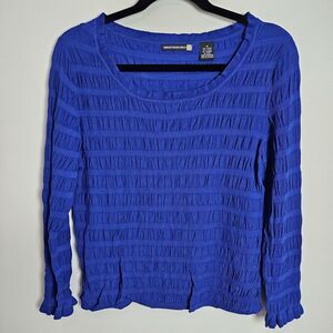 Sweaterworks Women's Top Size M Blue Textured Knit Stretch Blouse